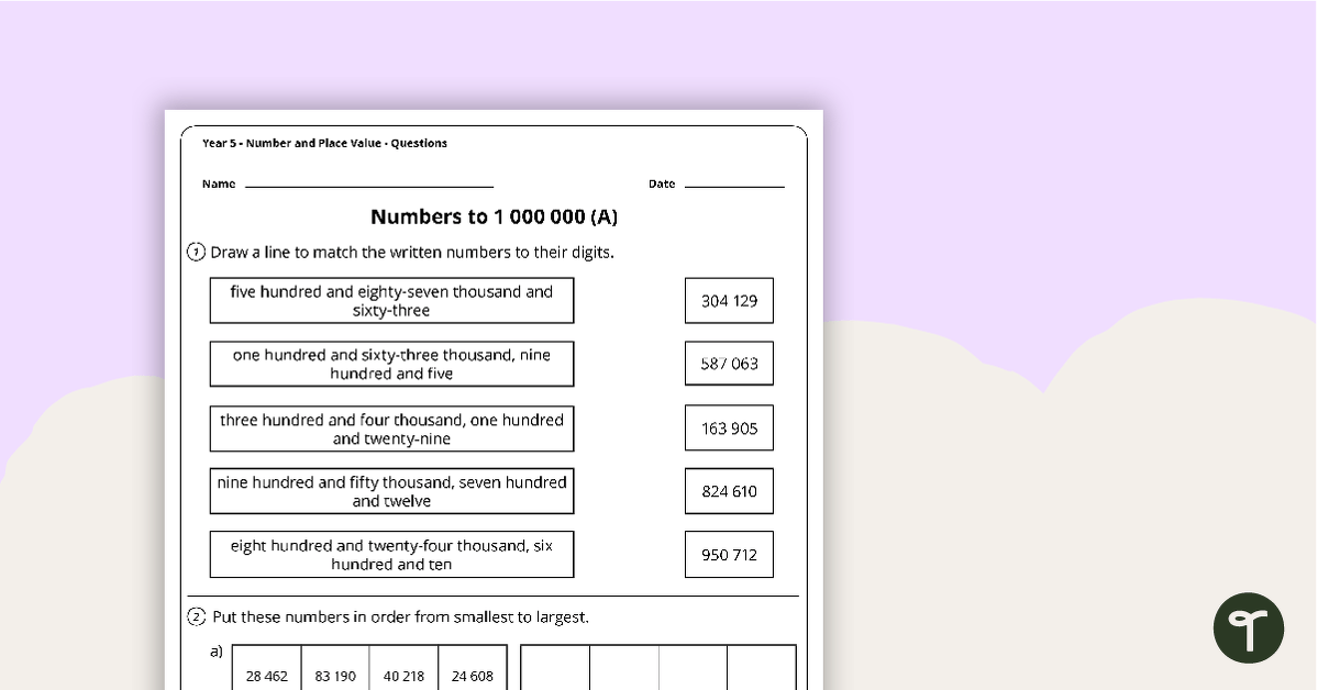 Number Worksheets - Number and Place Value - Year 5 teaching resource