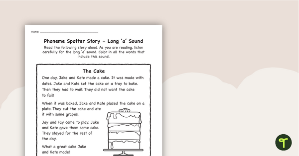 Phoneme Spotter Story – Long 'a' Sound teaching resource