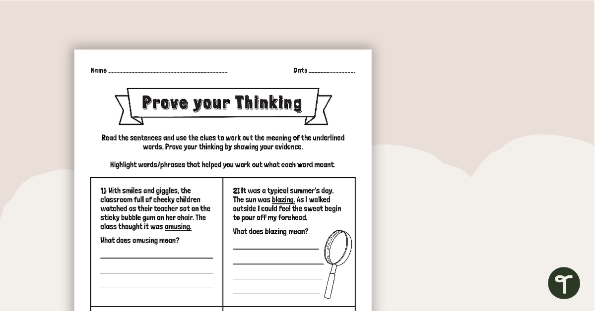 Finding Word Meaning In Context - Prove Your Thinking Worksheet teaching resource