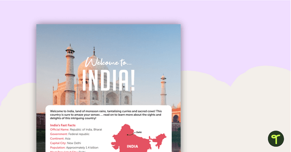Go to Welcome to India – Worksheet teaching resource