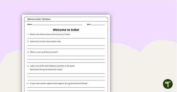 Welcome to India – Worksheet teaching resource