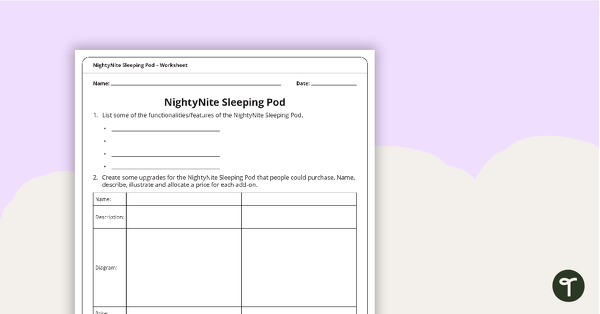 NightyNite Napping Pod – Worksheet teaching resource