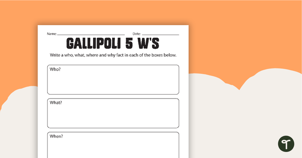 Go to Gallipoli 5 Ws Worksheet teaching resource