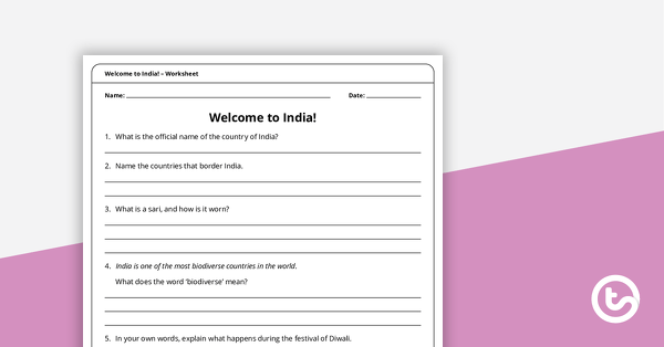 Welcome to India – Worksheet teaching resource