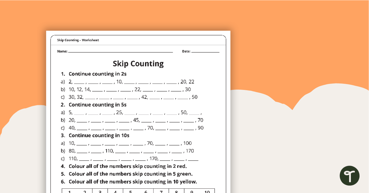 Skip Counting Worksheet teaching resource