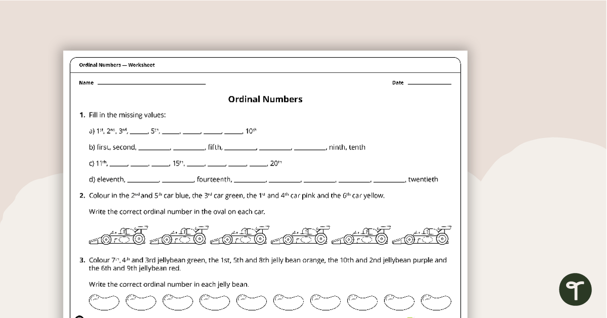 Ordinal Numbers Worksheet teaching resource