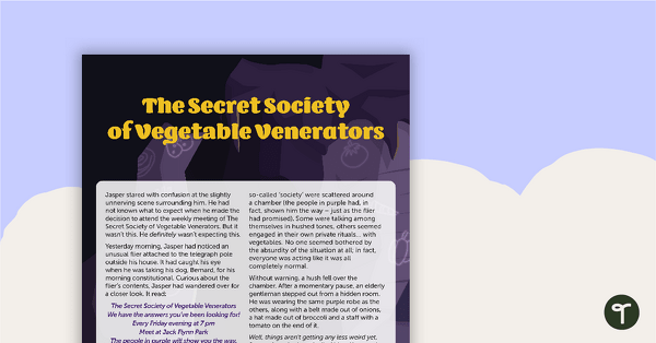 The Secret Society of Vegetable Venerators – Worksheet teaching resource