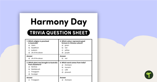 Go to Harmony Day Multiple Choice Quiz teaching resource