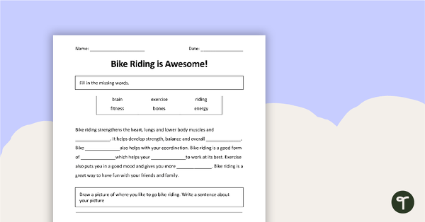 Bike Riding is Awesome! - Comprehension Worksheet teaching resource