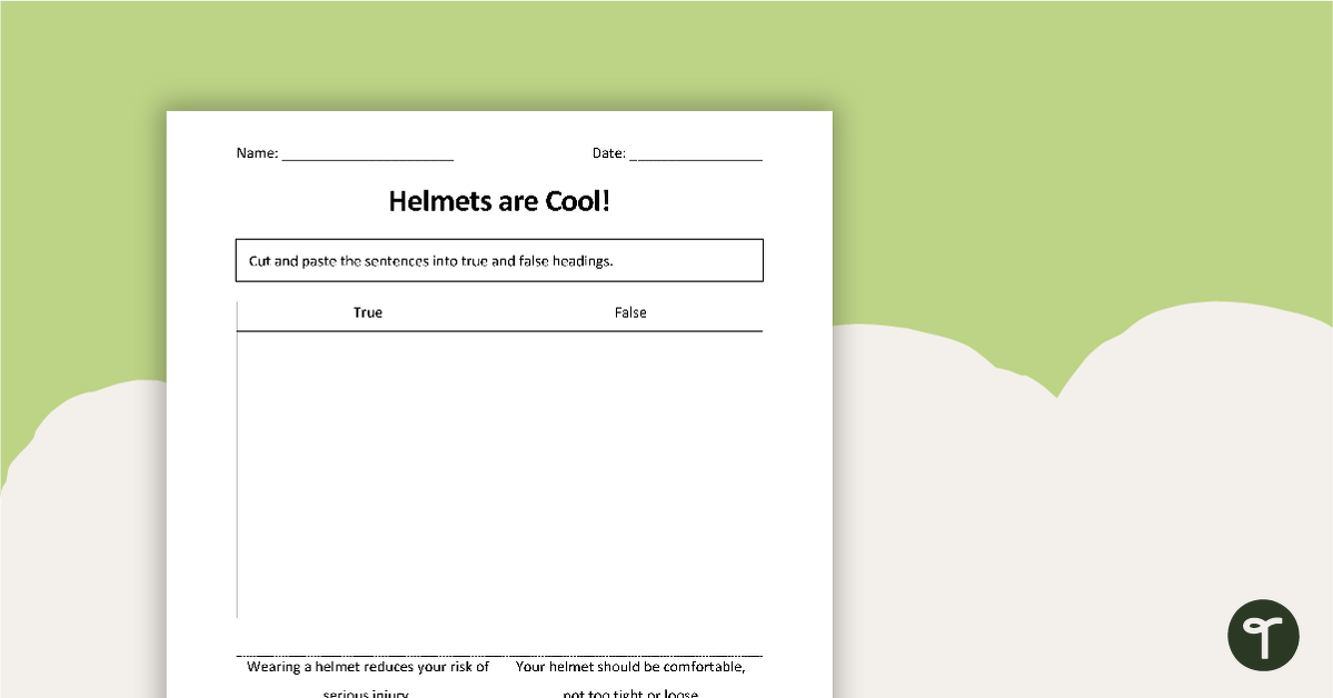 Preview image for Helmets Are Cool! - True or False Comprehension Worksheet - teaching resource