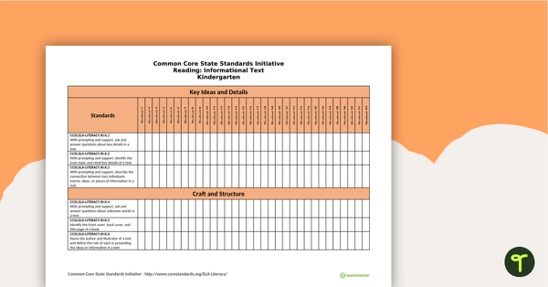 Go to Common Core State Standards Progression Trackers - Kindergarten - Reading: Informational Text teaching resource