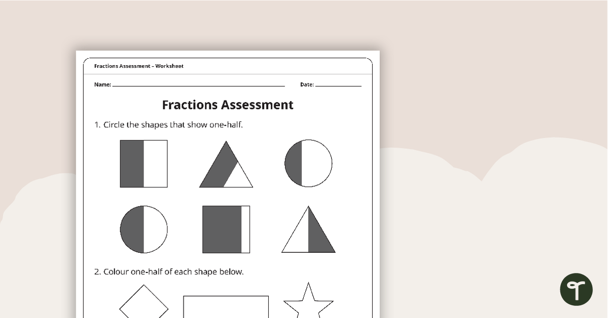 Fractions Assessment – Year 1 teaching resource