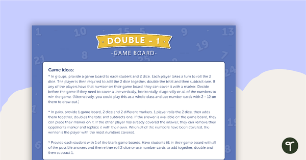 Double Minus 1 - Game Boards teaching resource