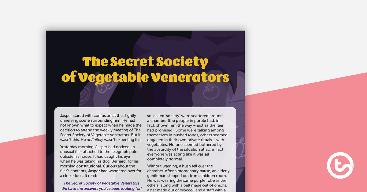 The Secret Society of Vegetable Venerators – Worksheet teaching resource