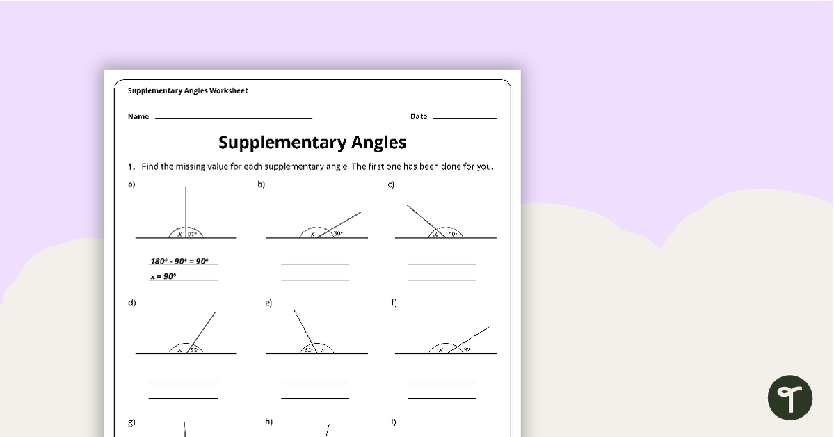 Supplementary Angles Worksheet teaching resource