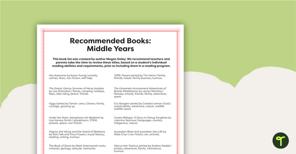 Go to Recommended Books: Middle Years teaching resource