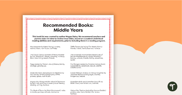 Recommended Books: Middle Years teaching resource