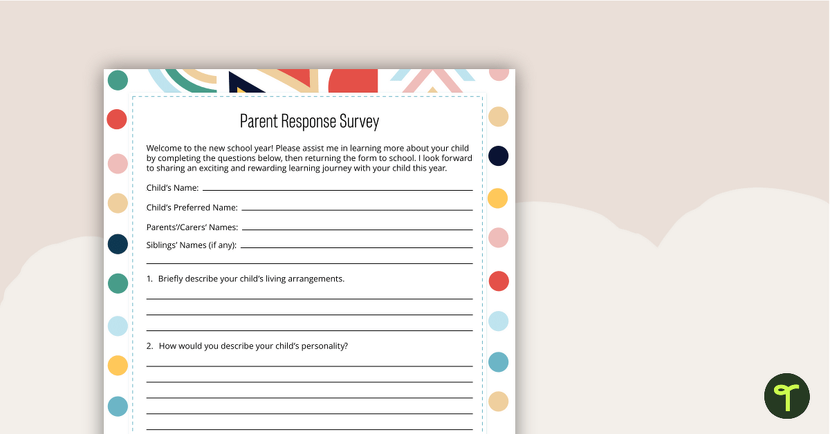 Printable Information Form for Students - Parent Survey teaching resource