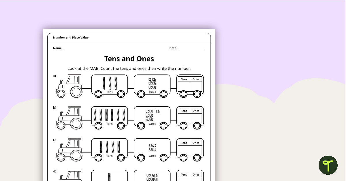 Tens and Ones - MAB Worksheet teaching resource