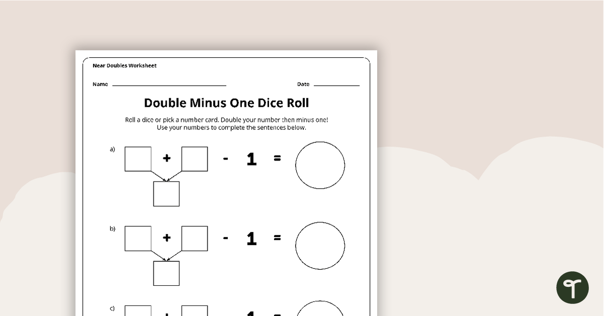 Preview image for Double Minus One - Dice Roll Worksheet - teaching resource