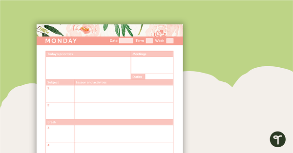 Go to Blush Blooms Printable Teacher Diary - Day Planner teaching resource