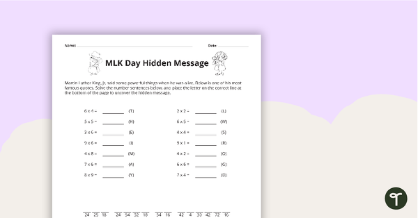 MLK Day Hidden Message - Upper Grades teaching resource