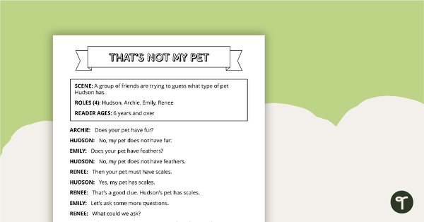 Go to Readers' Theatre Script - What's My Pet? teaching resource