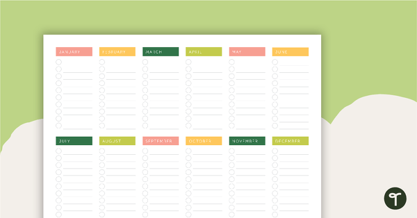 Blush Blooms Printable Teacher Diary - Key Dates Overview (Landscape) teaching resource