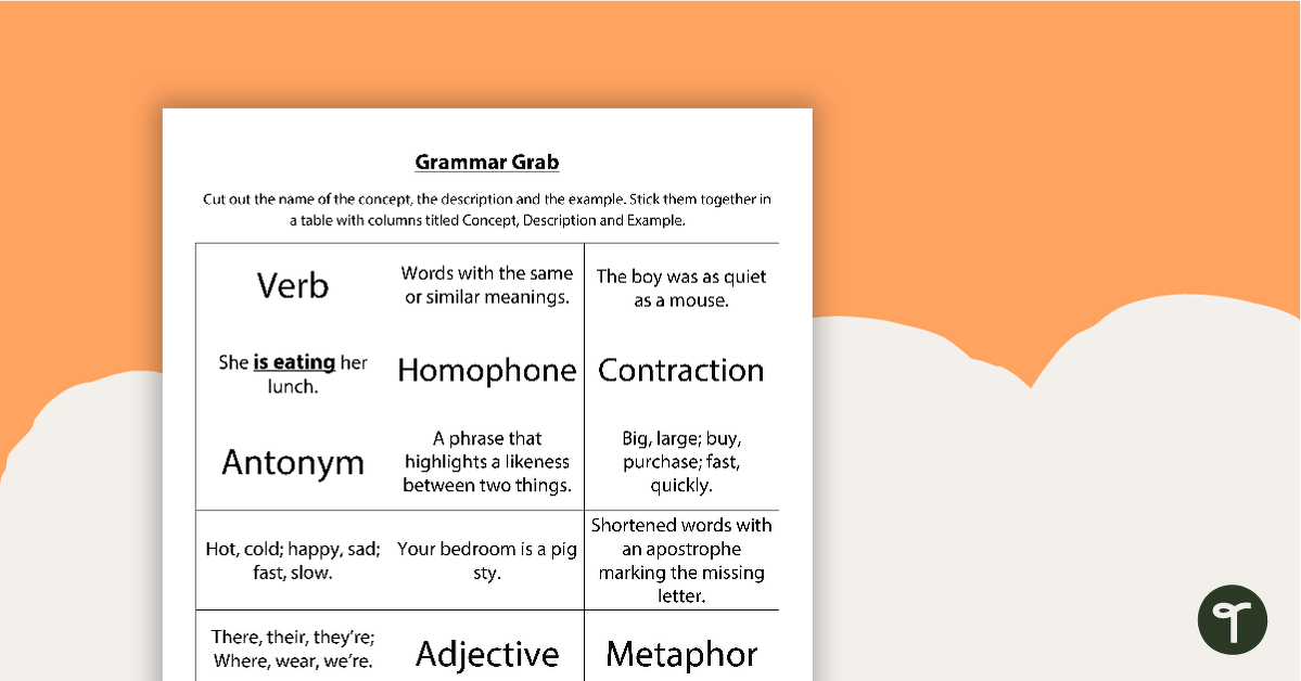 Grammar Grab Worksheet teaching resource