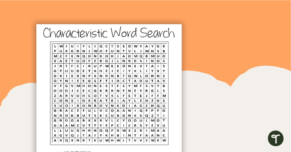 Characteristic Word Search with Solution teaching resource