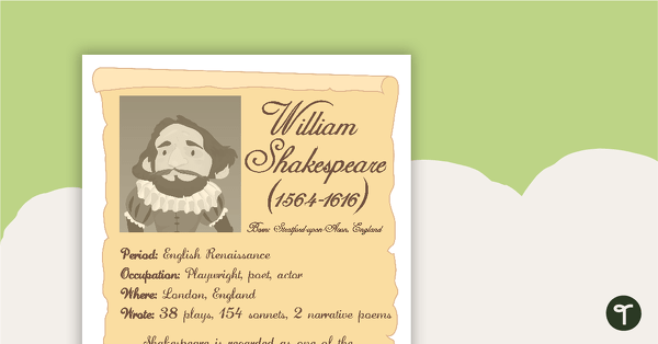 Go to William Shakespeare Fact Sheet teaching resource