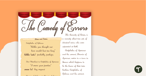 The Comedy Of Errors - Shakespeare Fact Sheet teaching resource