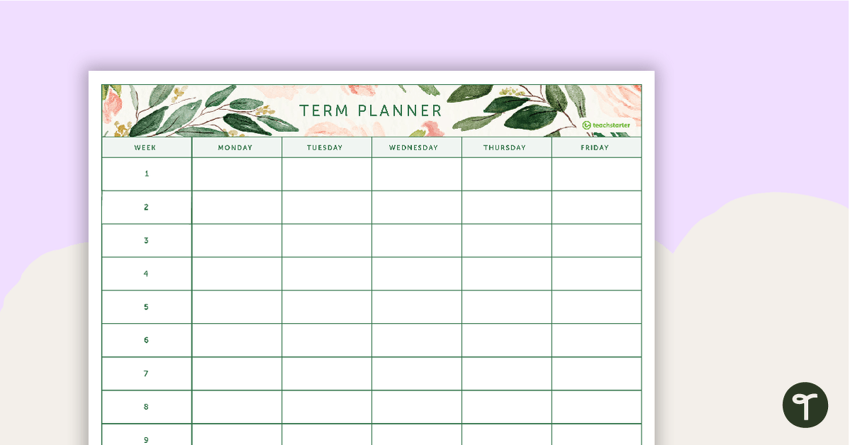 Blush Blooms Printable Teacher Diary - 9, 10 and 11 Week Term Planners teaching resource