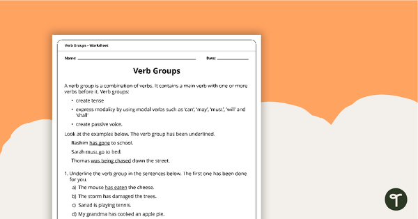 Verb Group Worksheet teaching resource