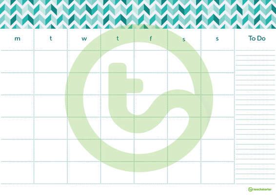 Teal Chevron - Monthly Overview teaching resource