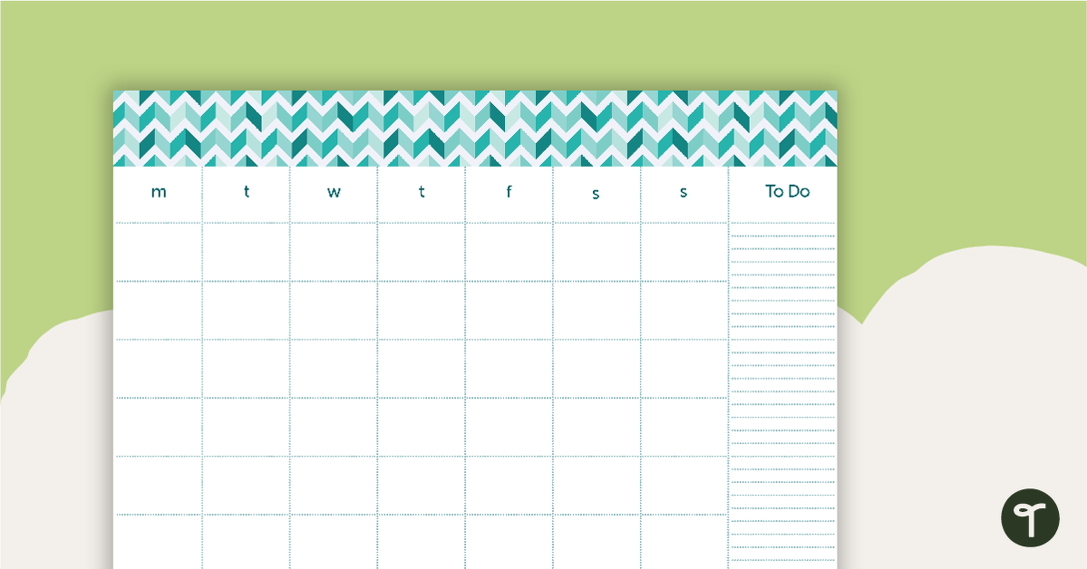 Teal Chevron - Monthly Overview teaching resource
