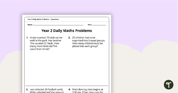 精准医疗view image for Daily Maths Word Problems - Year 2 (Worksheets) - teaching resource