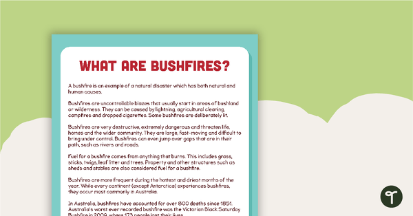 Go to What are Bushfires? Comprehension Task teaching resource