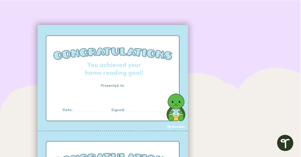 You Have Achieved Your Home Reading Goal! - Certificate teaching resource
