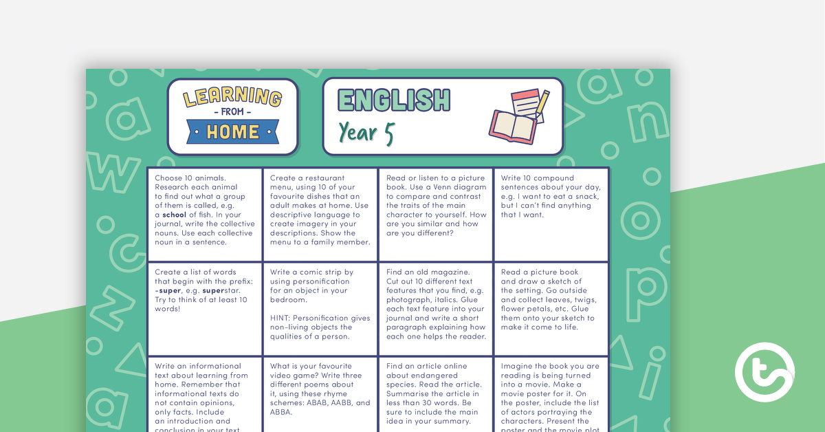 Year 5 – Week 4 Learning from Home Activity Grids teaching resource