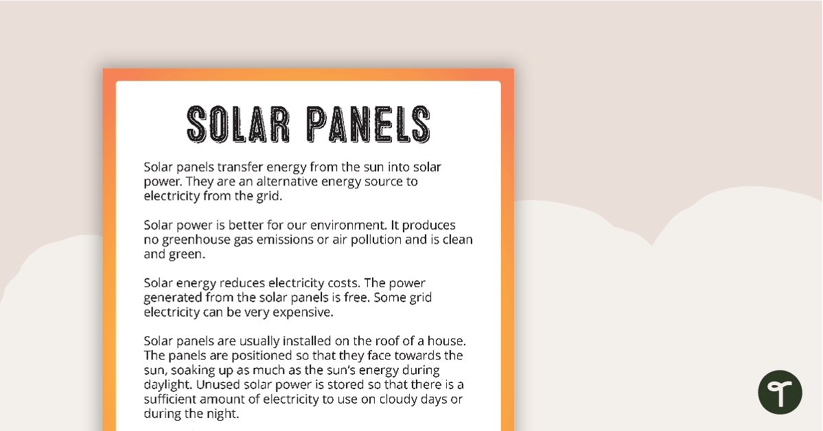 Solar Panels - Fact Sheet and Worksheet teaching resource