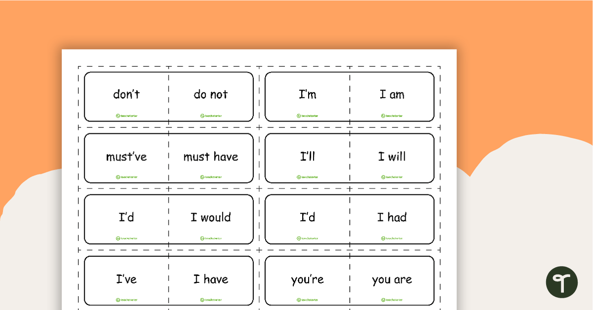 Contraction Match-Up Cards (8 per page) teaching resource