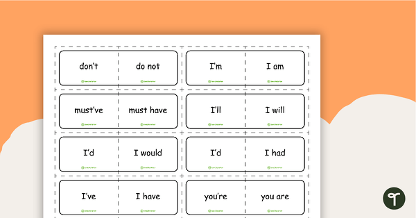 Go to Contraction Match-Up Cards (8 per page) teaching resource