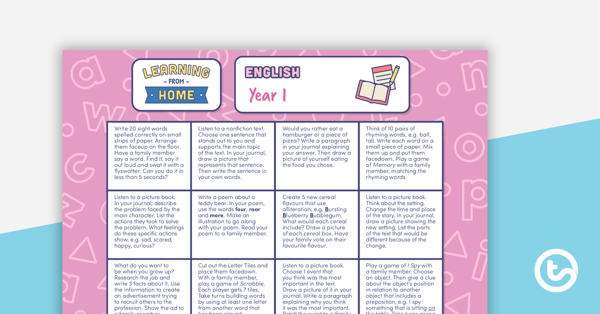 Preview image for Year 1 – Week 4 Learning from Home Activity Grids - teaching resource