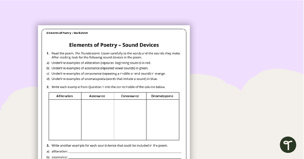 Elements of Poetry Workbook teaching resource