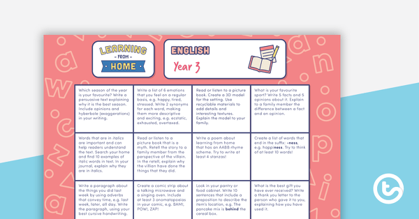 Year 3 – Week 4 Learning from Home Activity Grids teaching resource