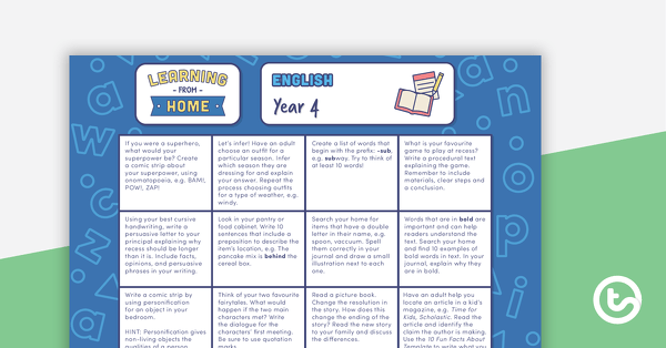 Year 4 – Week 4 Learning from Home Activity Grids teaching resource