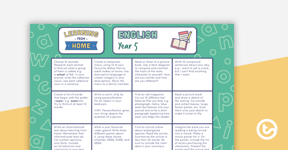 Year 5 – Week 4 Learning from Home Activity Grids teaching resource