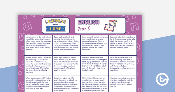 Year 6 – Week 4 Learning from Home Activity Grids teaching resource