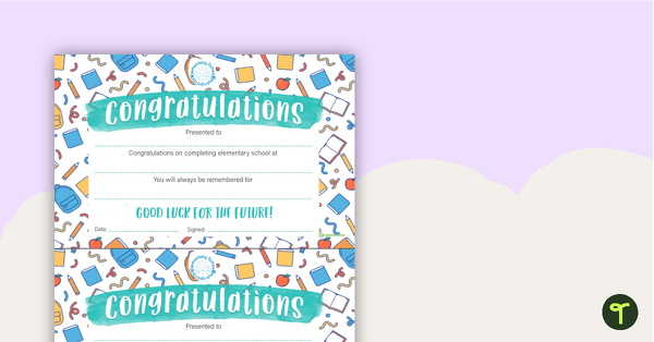 Preview image for Elementary School Graduation Certificate - teaching resource